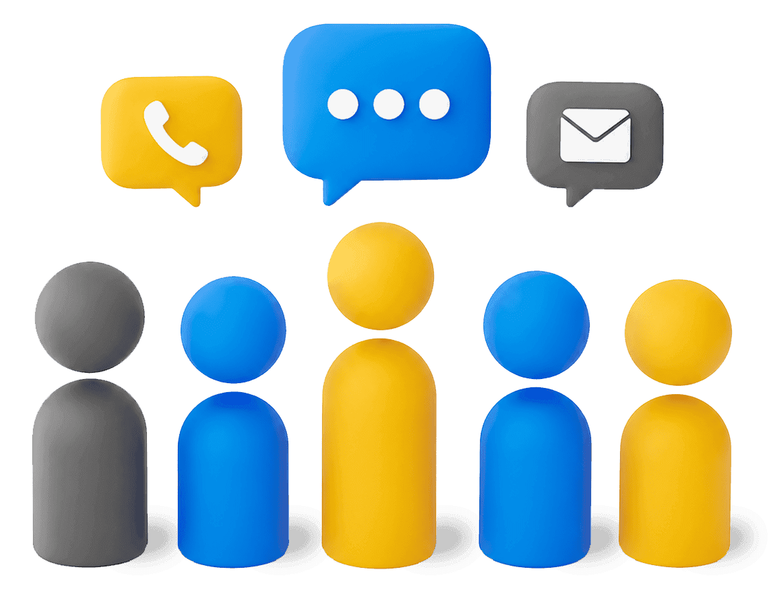 Abstract figures with contact message icons